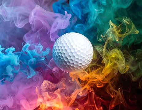 A golf ball in a colorful smoke swirl - Powered by Adobe