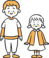 男児と女児　全身　ベクター（オレンジ）