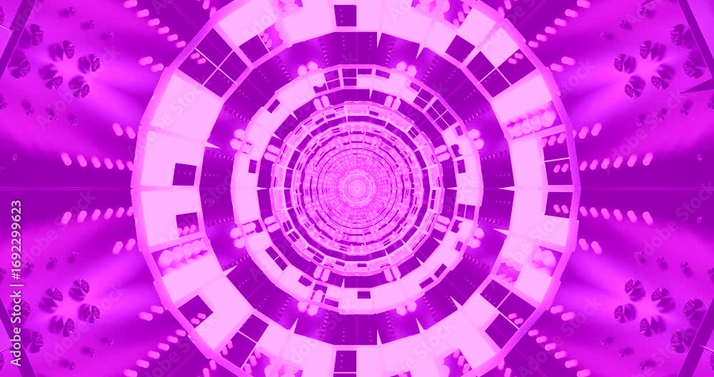 Poster a captivating visual display features a tunnel design with dynamic, vibrant pink patterns that conti