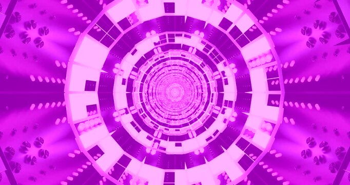 A captivating visual display features a tunnel design with dynamic, vibrant pink patterns that continuously loop.