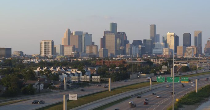 Aerial View: Houston's Downtown Skyline from Highway 288 Perspective