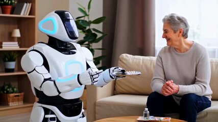 Futuristic Healthcare: Robot Assistant Delivering Medication to an Elderly Woman