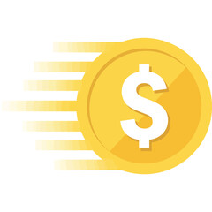 Fast moving gold coin with dollar sign symbol illustrating speed and wealth