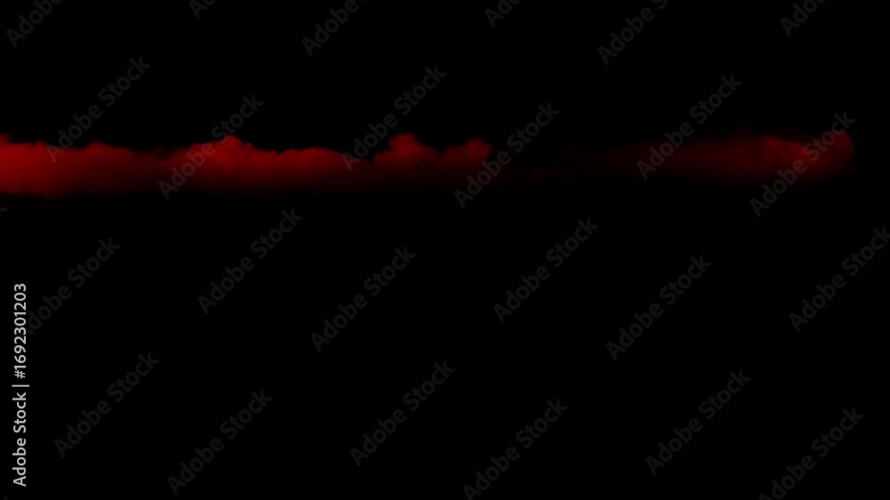 Poster a thick trail of red smoke or vapor moves across a black background, ideal for transitions or as a d
