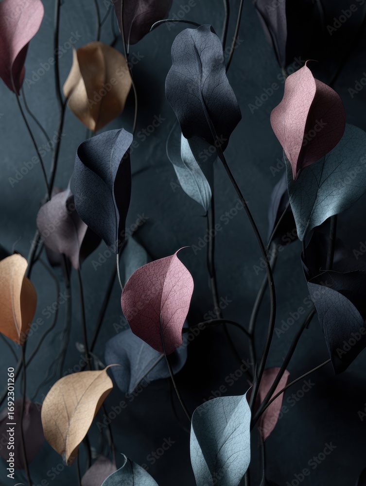 Poster exploring the art of botulinum therapy through innovative botanical arrangements in a serene setting