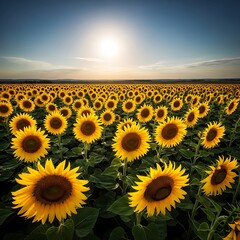 Sunflower Field Under a Bright Sun - A Summer Landscape.