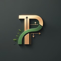 Gold and Green Letter P with Arrows