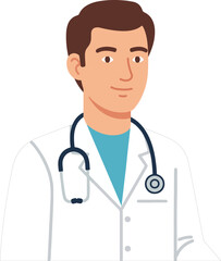 Fototapeta premium Flat vector illustration of male doctor portrait with stethoscope