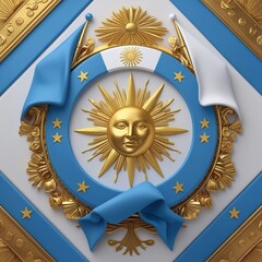Golden Sun Emblem with Blue and White Decorations