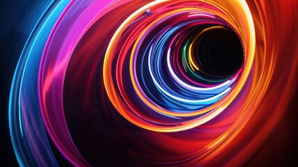A vibrant, swirling tunnel of colorful lights creating a dynamic visual effect.
