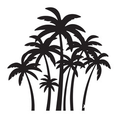 Fototapeta premium A group of black palm trees silhouettes against a white background.