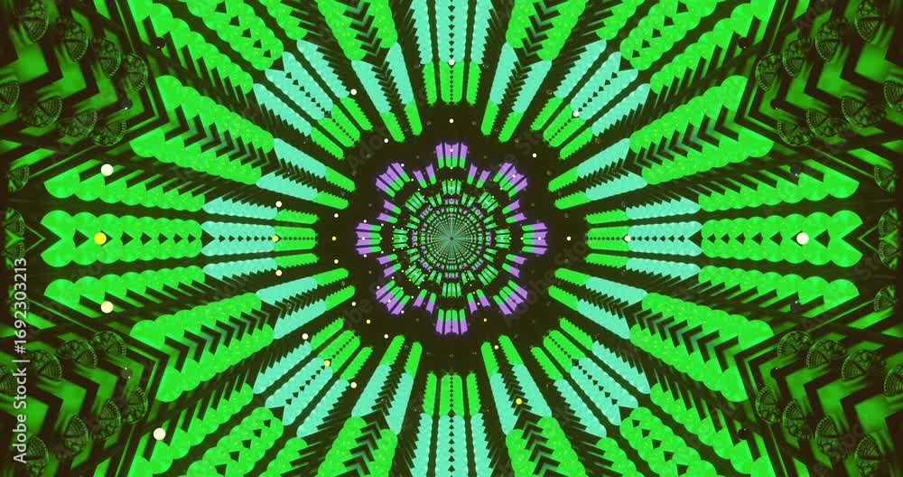 Poster vivid green and purple shapes pulse and radiate in a mesmerizing display, creating a continuous flow