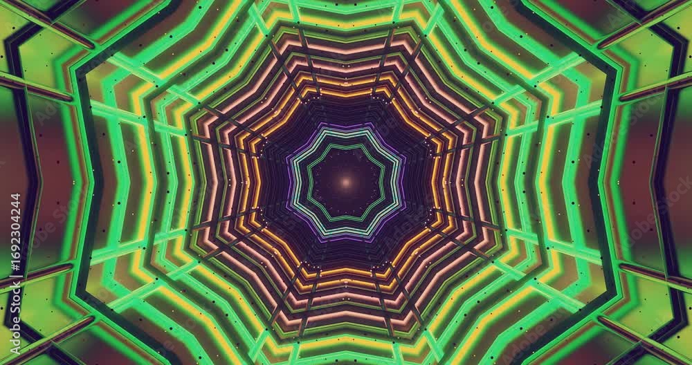 Poster this captivating display features a kaleidoscopic tunnel with dynamic patterns and vibrant colors th