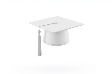 White graduation cap with tassel on white background