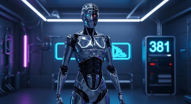 Futuristic Android in a High-Tech Environment - A Vision of Tomorrow.