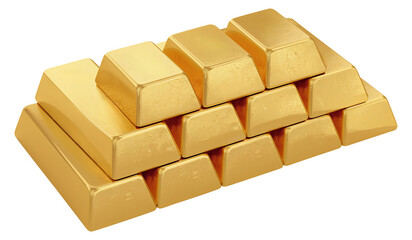 Stack of Gold Bars on Transparent Background.