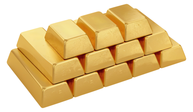 Stack of Gold Bars on Transparent Background.