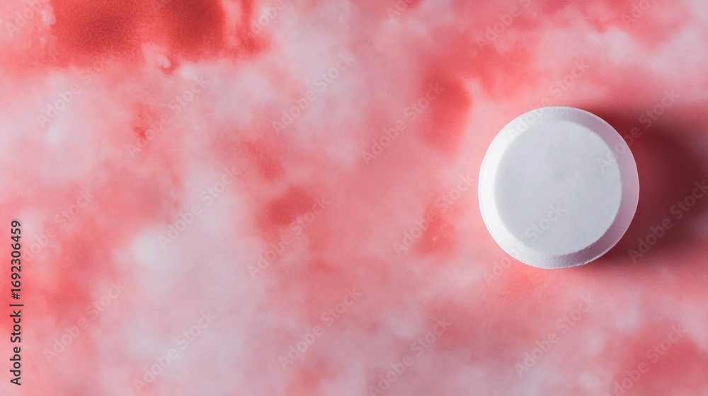 Poster white circular object on a textured red background with soft gradient effects