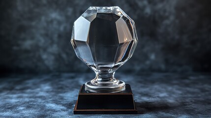 Transparent Faceted Crystal Trophy on Black Base 