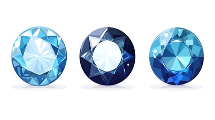 Fototapeta premium Set of Three Round - Cut Blue Gemstones on White Background 
