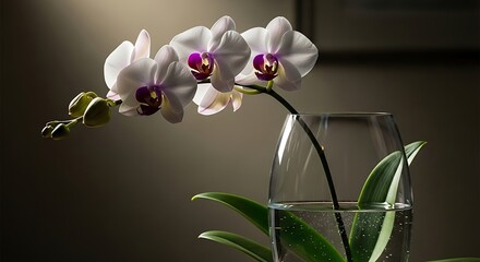 Elegant White Orchid Displayed in a Glass Vase.