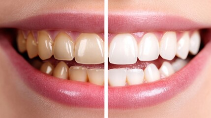 Transformation of teeth highlighting whitening effects at a dental clinic
