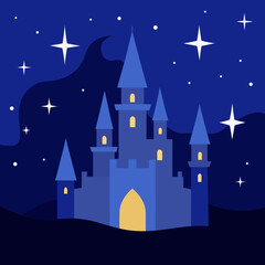 Fototapeta premium Enchanting blue castle under a starry night sky