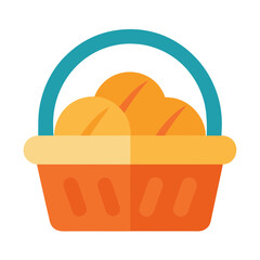 Flat design icon of a basket filled with bread rolls