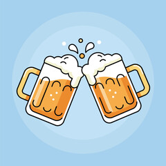 Cheers beer mugs clinking cartoon illustration