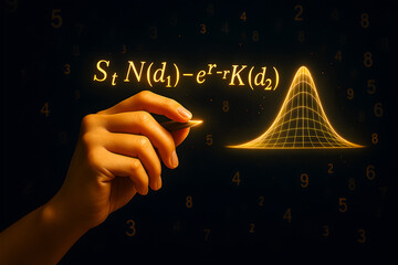 Black-Scholes financial formula for options trading, fintech concept