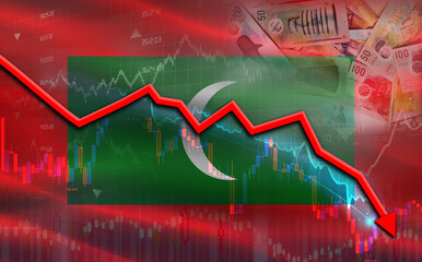 Maldives financial fall on economy market. Maldives financial crisis on economic graph