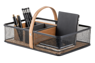 Office supply organizer isolated on transparent background