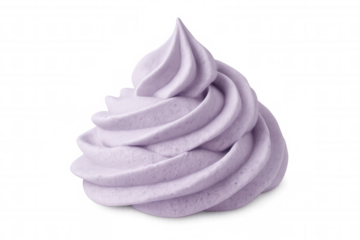 Purple whipped cream topping swirling elegantly, providing delicate flavor enhancement for pastries, desserts, and beverages, displayed on transparent background