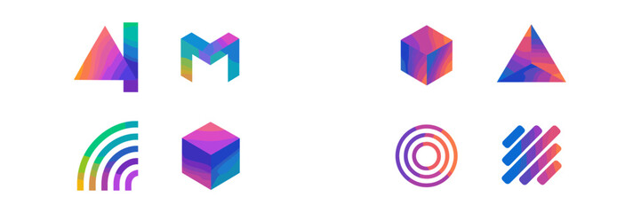Modern abstract geometric logo elements with vibrant gradient colors for corporate identity and branding design