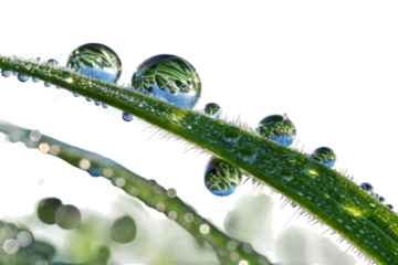 Water drops on a blade of grass isolated on transparent background