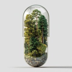 Transparent pill containing growing forest promoting environmental conservation