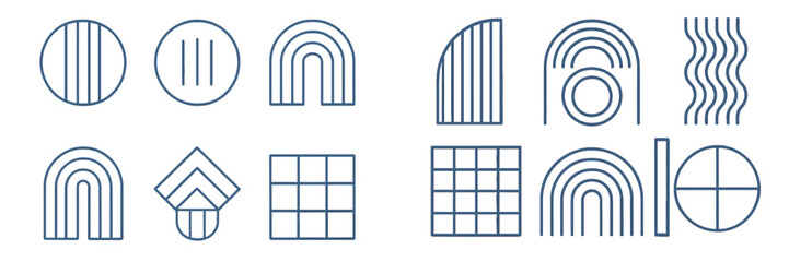 Fototapeta premium Set of minimalist geometric shapes and abstract line art icons for modern branding and design elements