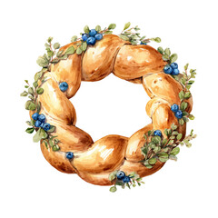 An EPS painting design, Vector illustration set, My Watercolor illustration, festive bread wreath painting isolated on a white background