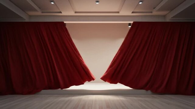 Empty stage with red curtains open. 4k video