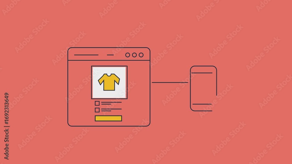 Poster apparel displayed on ecommerce website linked with mobile device, user activates payment with tap an