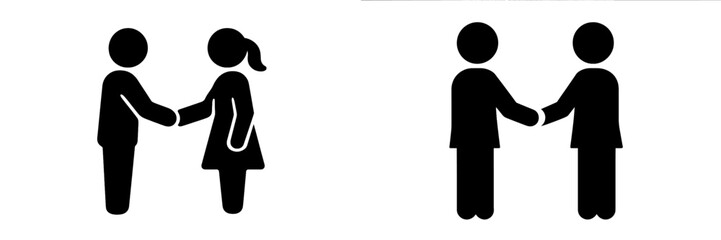 Collection of handshake icons showing stick figure people shaking hands to represent a business agreement or partnership