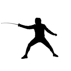 Dynamic silhouette of a fencing athlete in action, poised for a competitive match, showcasing strength and athletic prowess with elegant movement.