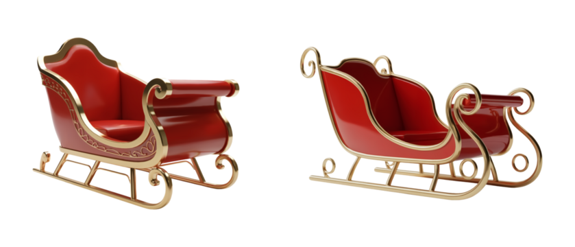 Elegant red sleigh with ornate gold trim festive holiday designs and winter magic isolated on png transparent background