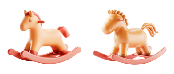 Charming 3D rocking horses childhood joy and whimsical nursery decor isolated on png transparent background