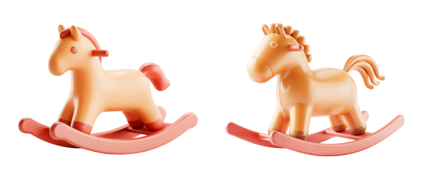 Charming 3D rocking horses childhood joy and whimsical nursery decor isolated on png transparent background
