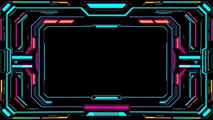 Cyberpunk HUD border, pixel art UI frame, digital glitch accents, vector frame with blank content area