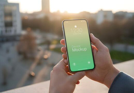Smartphone in Hands Mockup Outdoor Sunset
