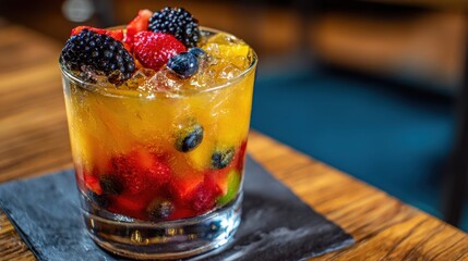 Refreshing Fruit Cocktail with Strawberries, Blackberries, and Blueberries on Ice