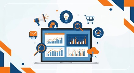 Digital Marketing and Business Analytics Dashboard Illustration.