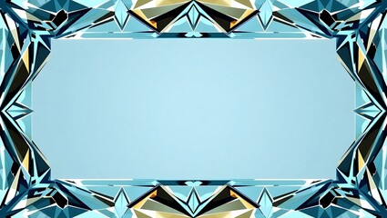 Crystalline geometric frame in cool tones, sharp symmetrical borders, center space open, vector clean design